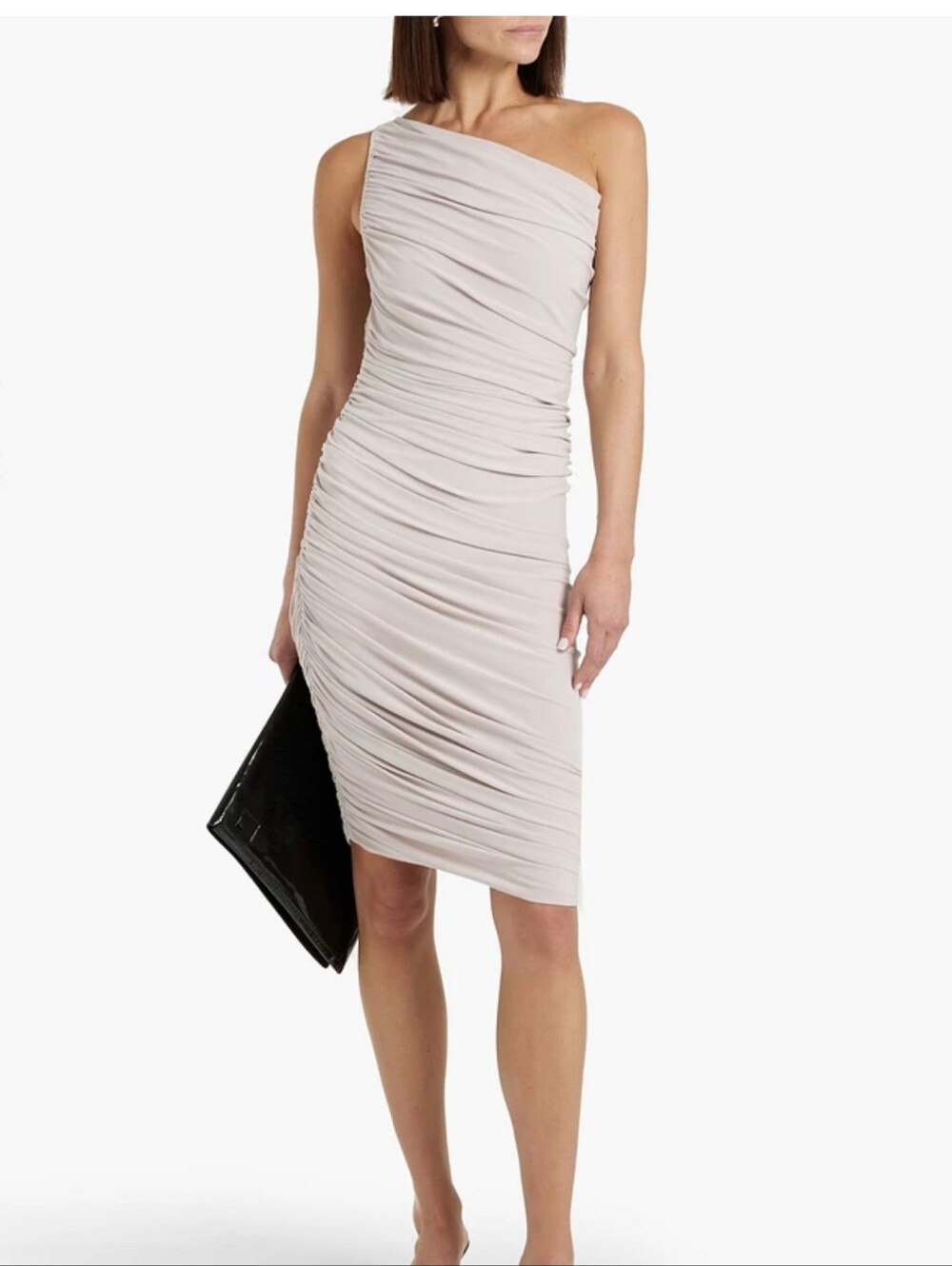 Norma Kamali Diane Asymmetric One-Shoulder Ruched Bodycon Dress in oyster